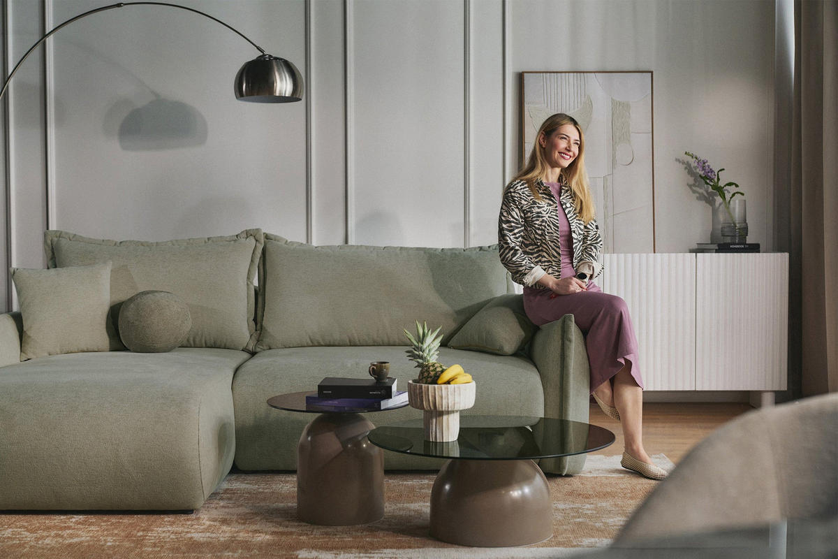 ROHOVÁ SEDAČKA Cushi šalvějově zelená žinylka - černá/světle zelená, textil/plast (252/183cm) - Selsey