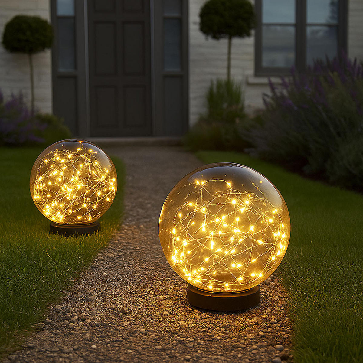 LED AUSSENLEUCHTE Kugel Grau 2er Set - Grau, Kunststoff (15/15/26cm) - Globo Lighting