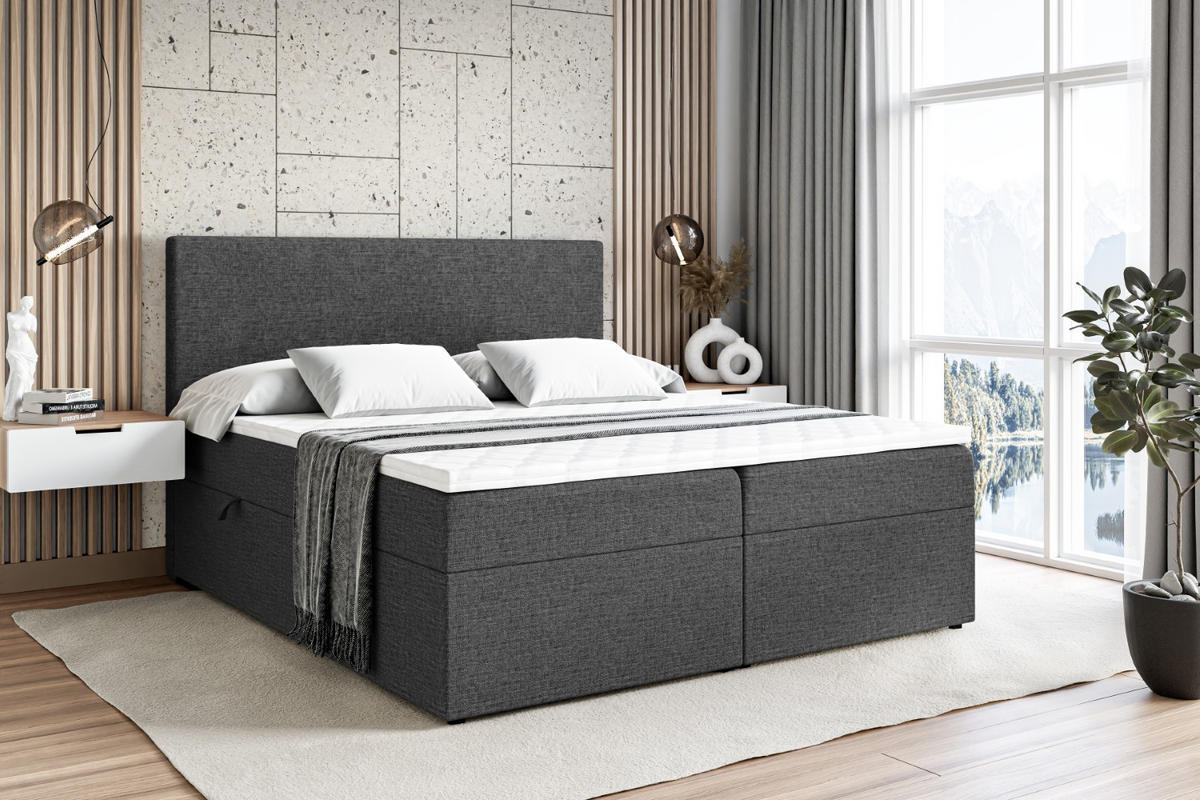 BOXBETT mit H4-Matratze und Lattenrost - LUKI - 160x200 Dunkelgrau - Dunkelgrau, Holzwerkstoff (160/200cm) - ALTDECOR