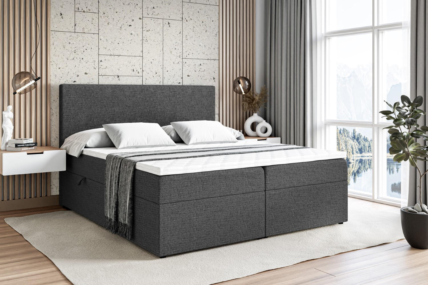 Thumbnail - Altdecor Boxbett, Dunkelgrau, Holzwerkstoff, Höhe ca. 20 cm, 180x200 cm, Schlafzimmer, Betten, Boxspringbetten