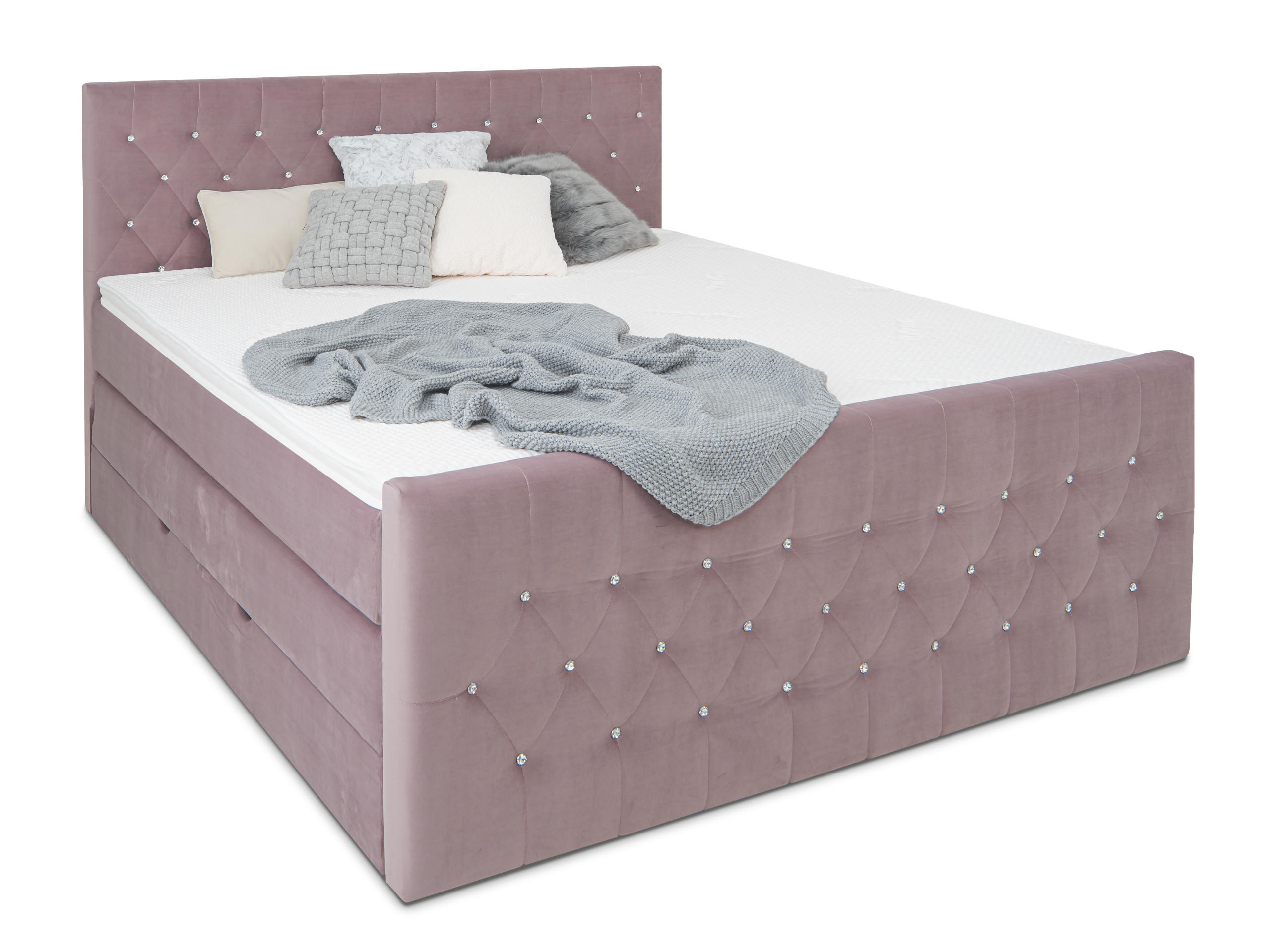 BOXSPRINGBETT Sira Rosa 160/200 cm H2/H3 Samt - Rosa, Textil (160/200cm) - wonello