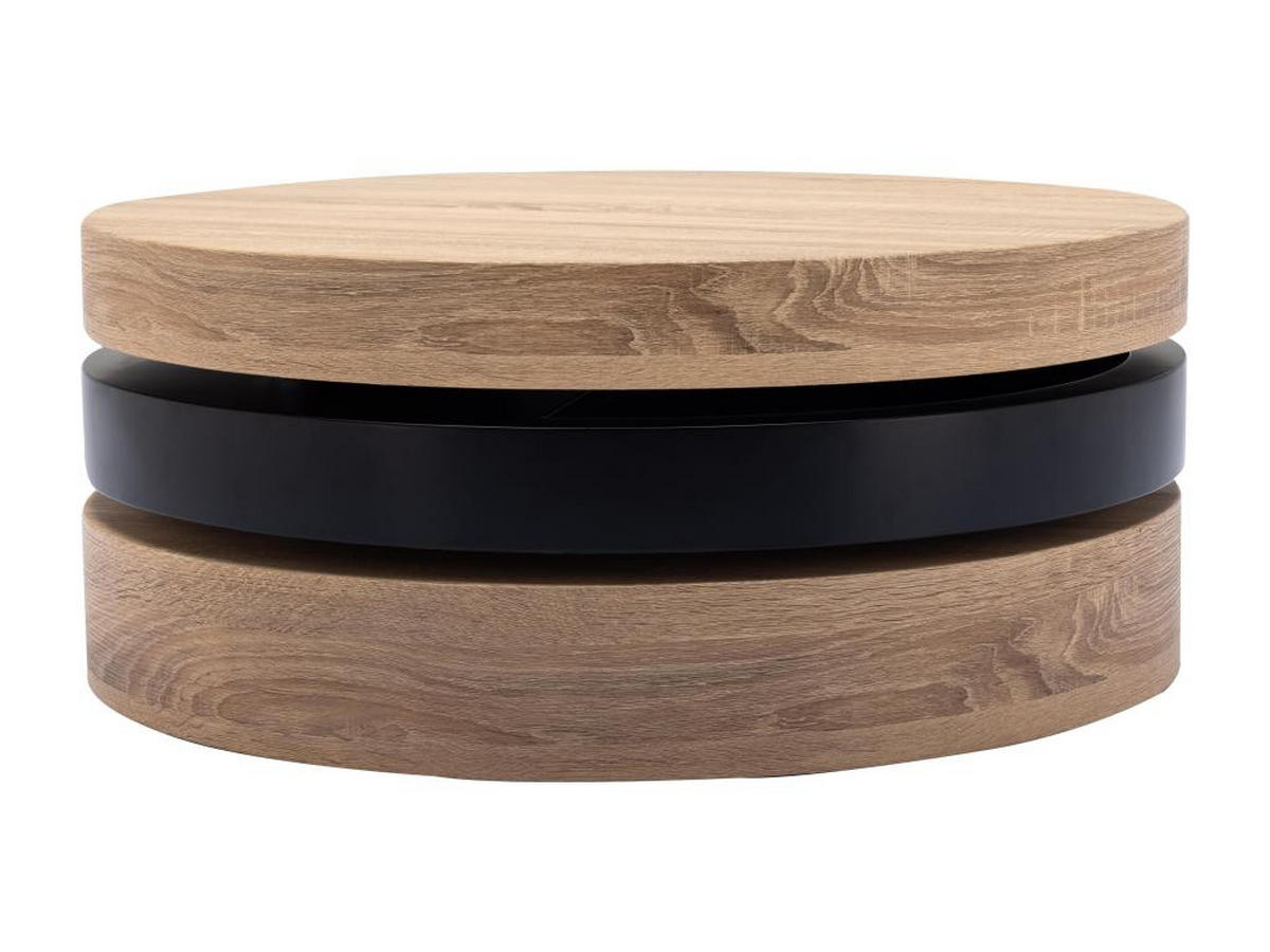COUCHTISCH rund - drehbar - 1 Ablagefach - MDF - Schwarz & Holzfarben hell - JANITA - Schwarz, Holz (80/80/32.5cm) - Vente-Unique