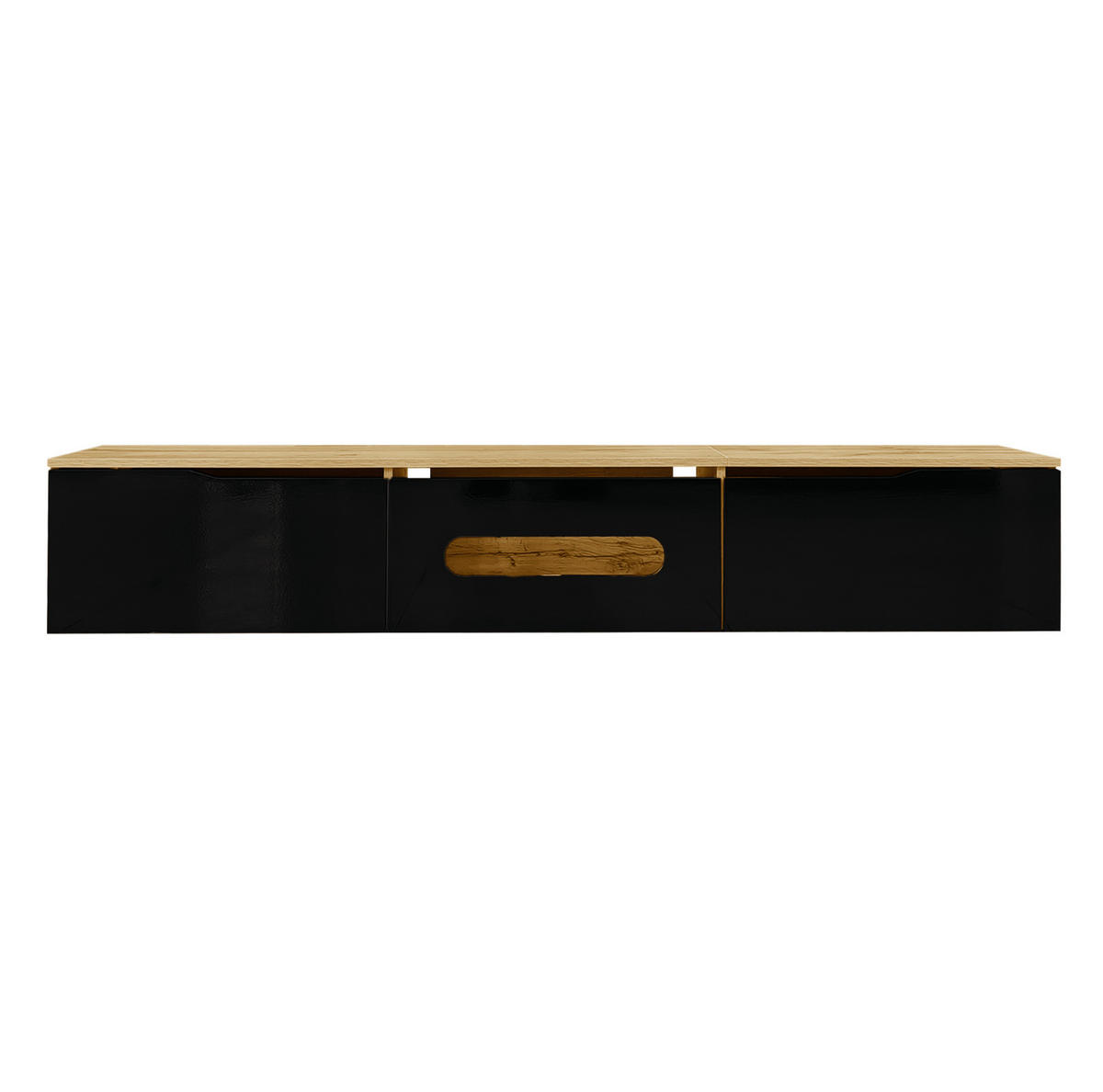 TV-LOWBOARD aus MDF und Spanplatte 180x35x30 cm Schwarz und Holzfarbe mit LED-Beleuchtung, Soft-Close und Wandmontage - Schwarz, Holzwerkstoff (180/30/35cm) - Modfu
