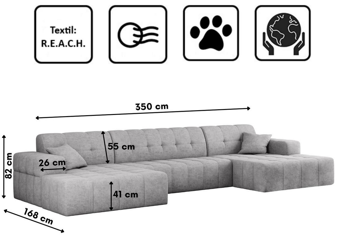 ECKSOFA U-form NIMES Stoff Perfect Harmony Grau - Grau, Holz/Kunststoff (168/350cm) - Kaiser Möbel