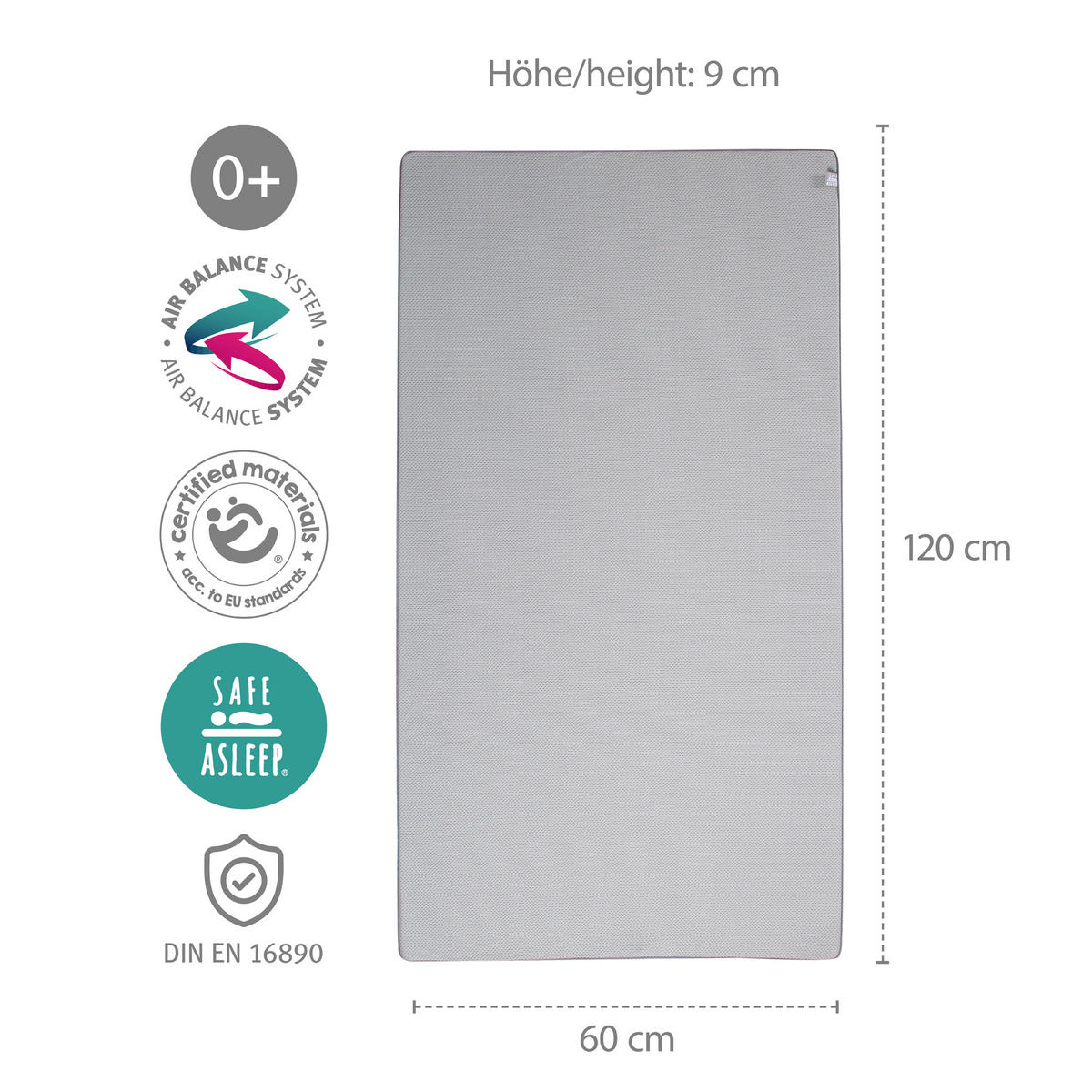 BABYBETTMATRATZE Air Balance PREMIUMMESH 60 x 120 cm - Grau, Textil (60/120cm) - Roba