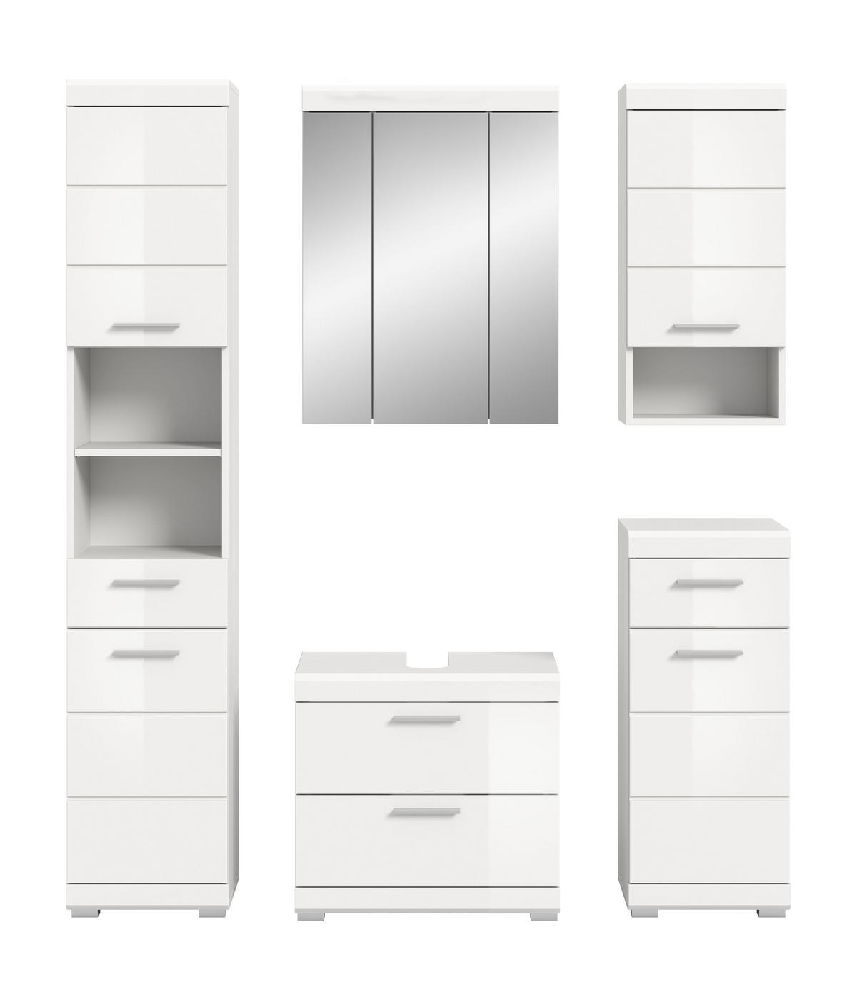 BADKOMBINATION 5tlg. Scout Bad in weiß Nachbildung und weiß hochglanz B/H/T: 164x191x34 cm - Weiß, Holz (164/191/37cm)