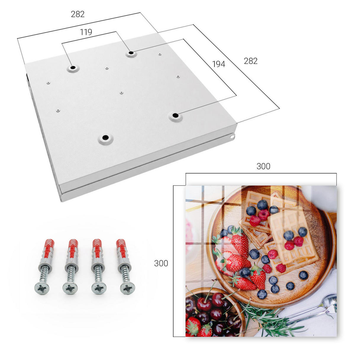 SCHLÜSSELBOX Weiß 30x30 cm – Türöffnung nach rechts - Obstfrühstück - Braun, Metall (30/30/5cm) - TULUP