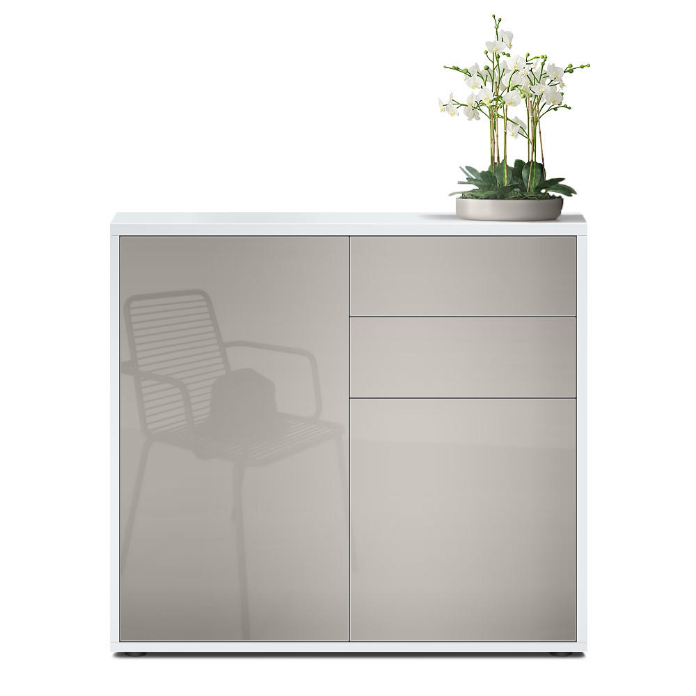 KOMMODE Ben Front in Sandgrau Hochglanz - Sandfarben, Holzwerkstoff (79/74/36cm) - Vladon