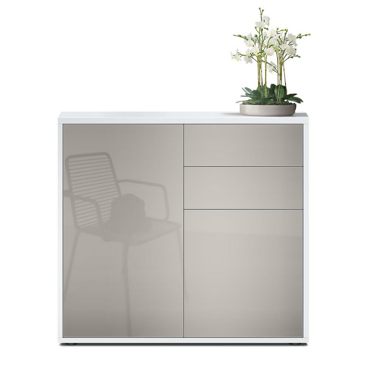 KOMMODE Ben Front in Sandgrau Hochglanz - Sandfarben, Holzwerkstoff (79/74/36cm) - Vladon