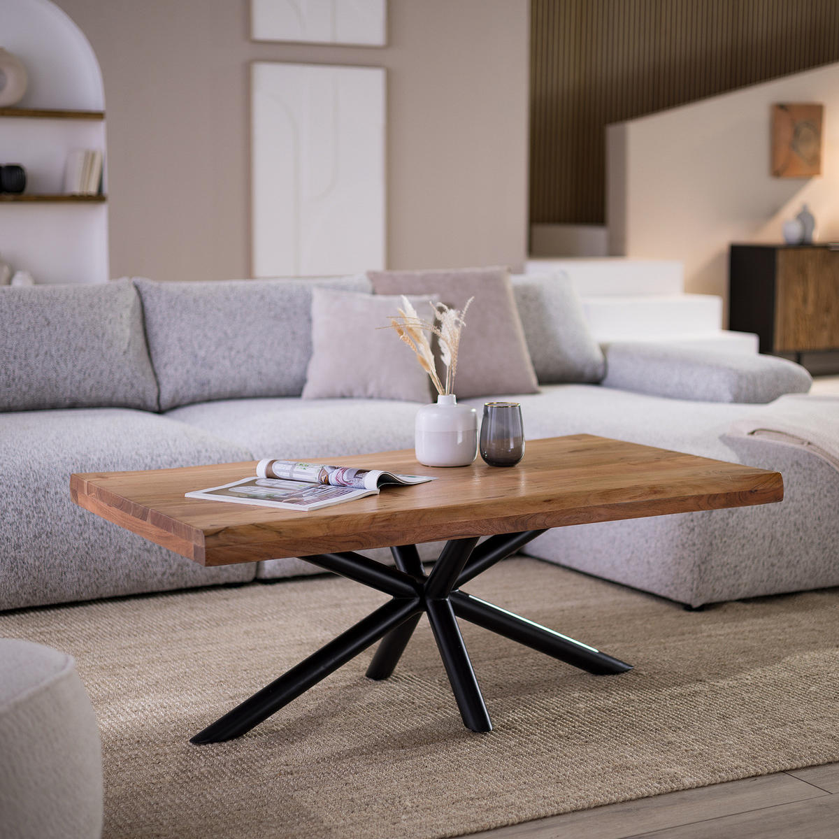 HOME24 Couchtisch KHENO - Schwarz, Holz/Metall (70/120/45cm) - home24