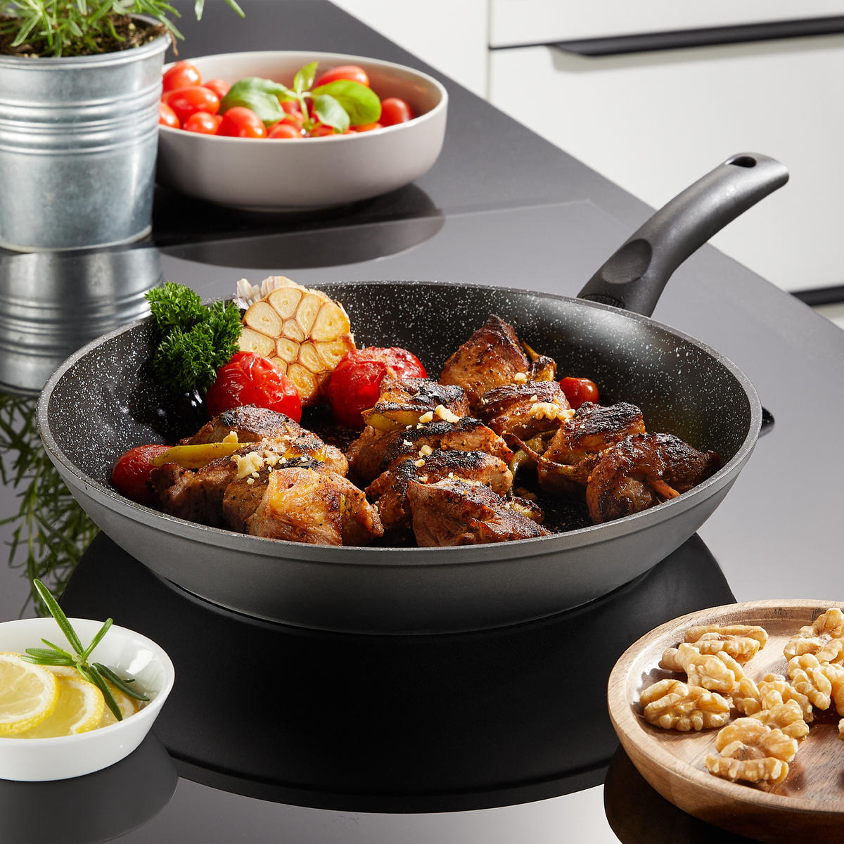 BRATPFANNE - Grau, Metall (28cm) - Stoneline