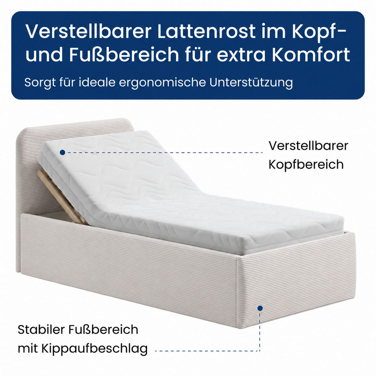 POLSTERBETT mit Bonnell-Matratze 100x200 cm in Weiß - Weiß, Holzwerkstoff/Textil (100/200cm) - Home Collective
