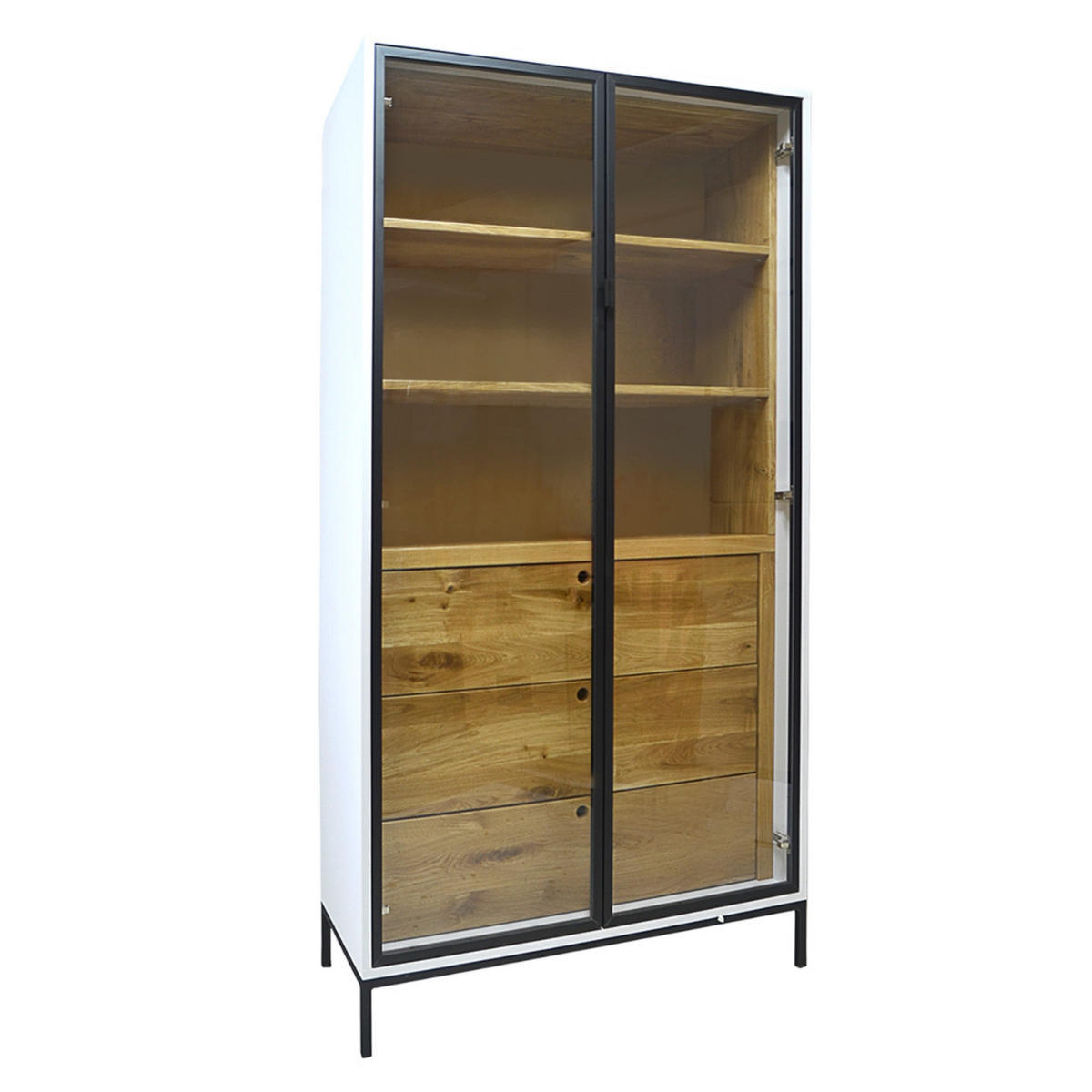 VITRINE aus Holz mit Regalen und Schubladen CARLA II - Eichefarben, Holz (100/190/45cm) - Rawood Furniture