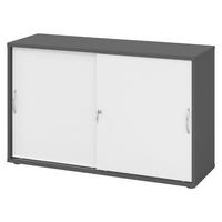 SCHIEBETÜRENSCHRANK - 2 Ordnerhöhen 40/120/74,8 cm in Graphitfarben/Weiß Bogengriff (Metall) - Graphitfarben/Weiß, Holzwerkstoff (120/74.8/40cm) - bümö
