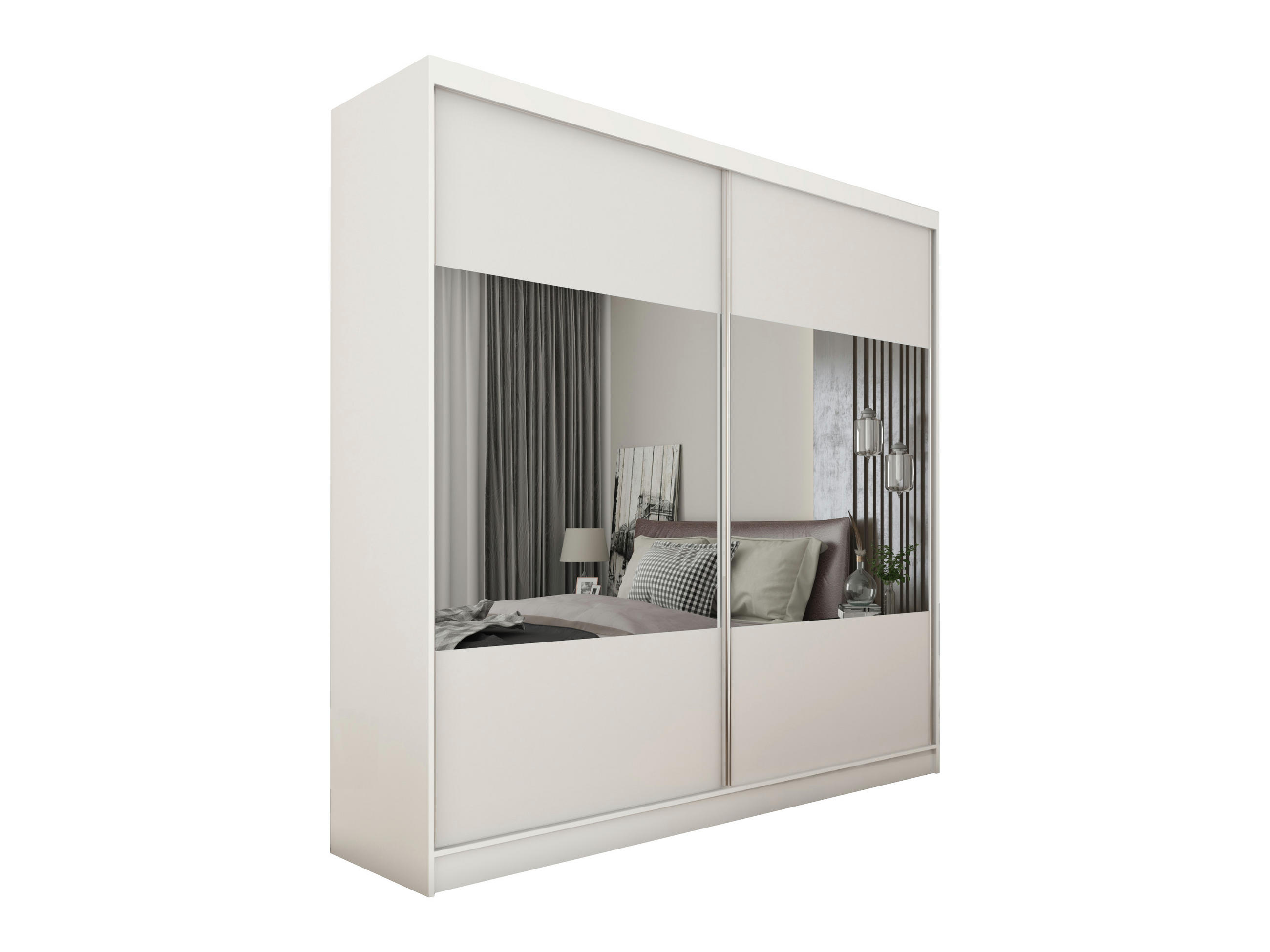 KLEIDERSCHRANK mit Spiegel-Schiebetüren und Aluminium-Leisten - CELI - 200 cm Weiß - Weiß, Holzwerkstoff (200/216/61cm) - ALTDECOR