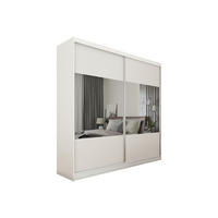 KLEIDERSCHRANK mit Spiegel-Schiebetüren und Aluminium-Leisten, LED-Beleuchtung - CELI - 200 cm Weiß - Weiß, Holzwerkstoff (200/216/61cm) - ALTDECOR
