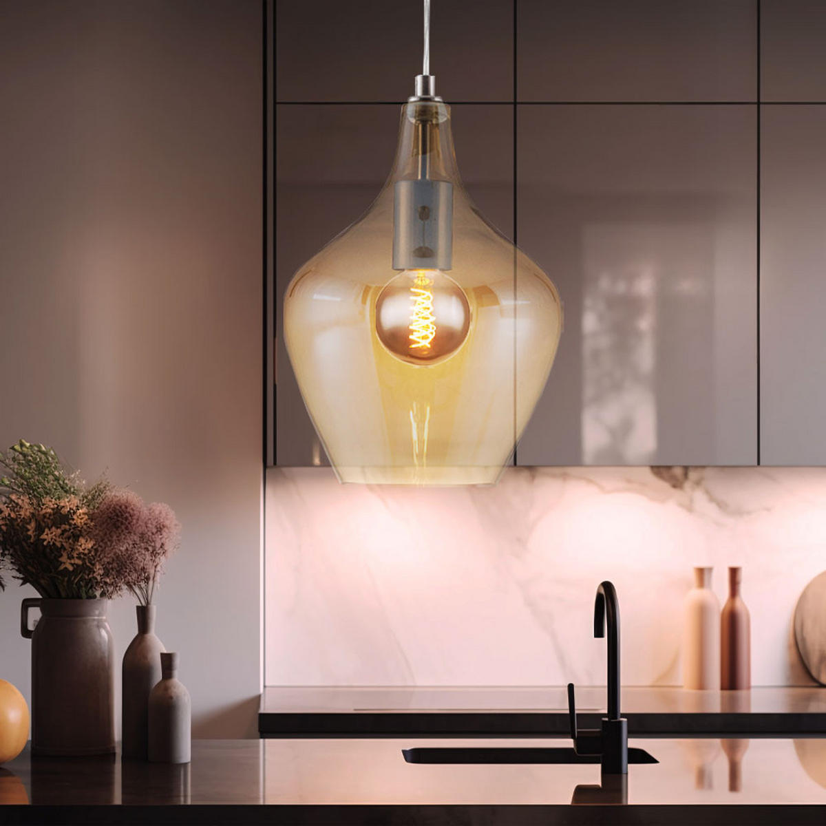 LED HÄNGELEUCHTE Metall Orange - Orange, Glas (22/22/150cm) - Nowa
