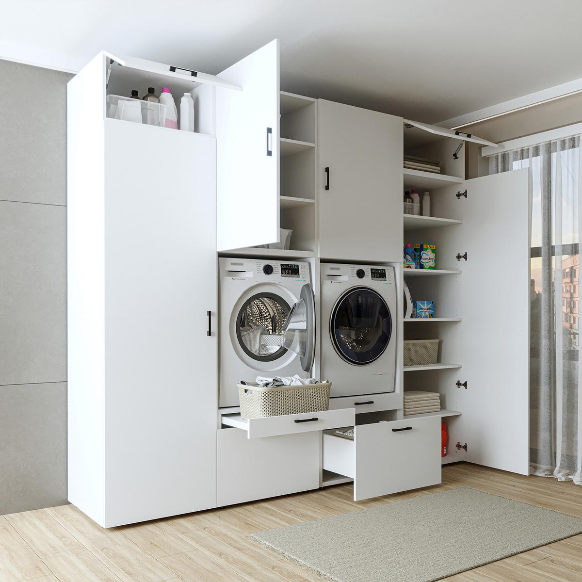 WASCHMASCHINENSCHRANK Serie 2 254cm Breit, 240cm Hoch - Weiß, Holzwerkstoff (254/240/67cm)