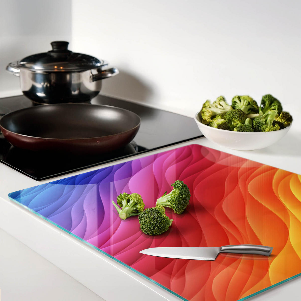 GLASPLATTE 60x52 cm Bunte Wellen - Multicolor, Glas (60/0.4/52cm) - TULUP