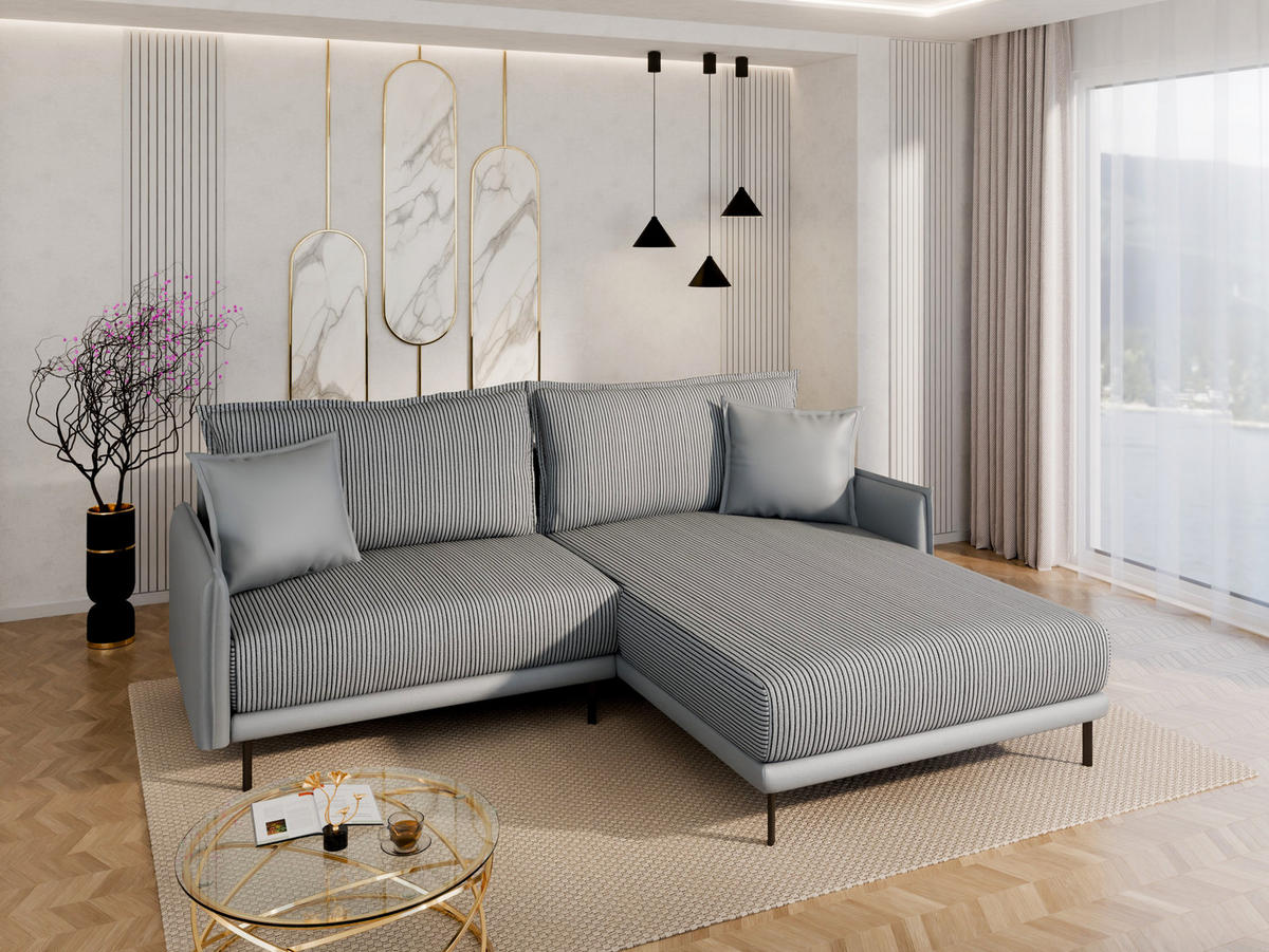 ECKSOFA Selva – modernes Design trifft auf höchsten Komfort, Grau - Grau, Holz (246/190cm) - Panda Möbel