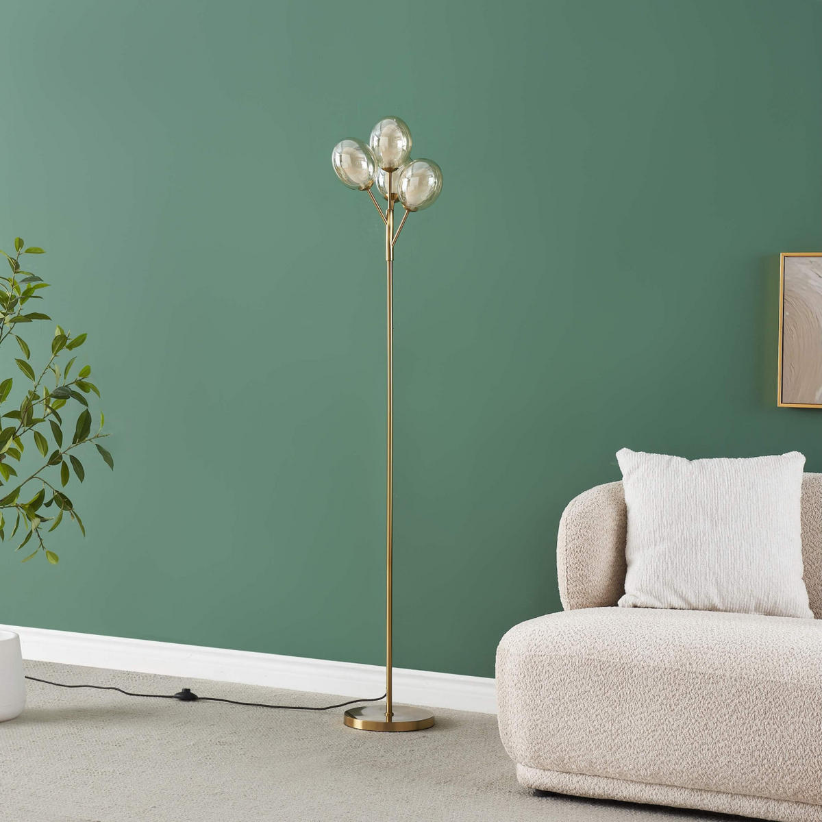 STEHLEUCHTE Seryn, Messing und bernsteinfarben, 165cm - Messingfarben, Glas (165/36/165cm) - KOSILUM