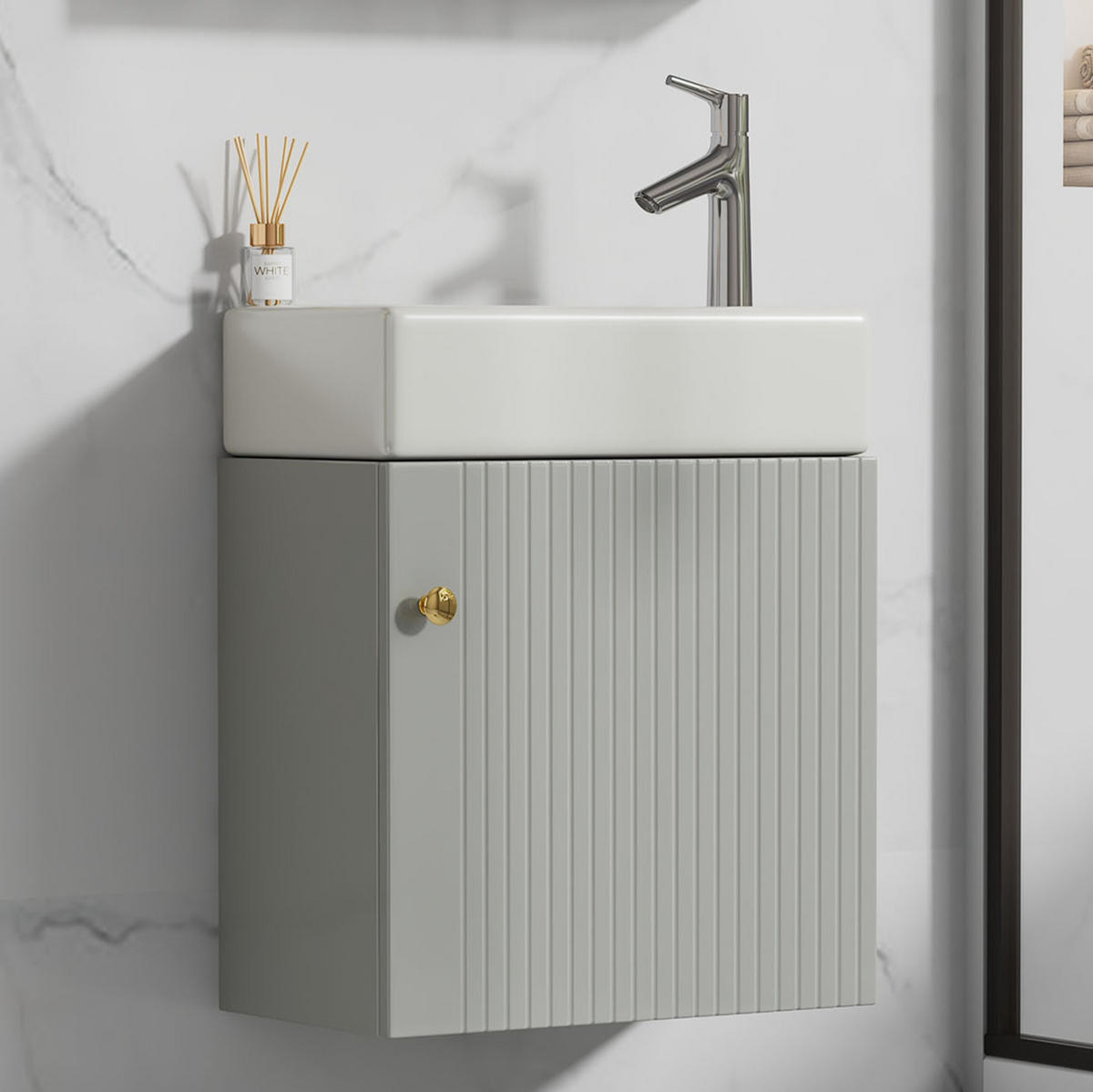 WASCHTISCHUNTERSCHRANK mit Keramikbecken 46 cm Grau/Weiß - Grau, Holzwerkstoff (26/56/46cm) - Beauniv