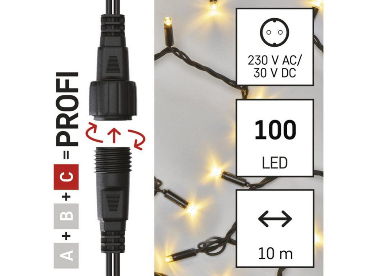 LED-WEIHNACHTSLICHTERKETTE WARMWEISS 10 m - PROFI - koppelbar - Gelb/Weiß, Kunststoff/Metall (1000cm) - LAALU