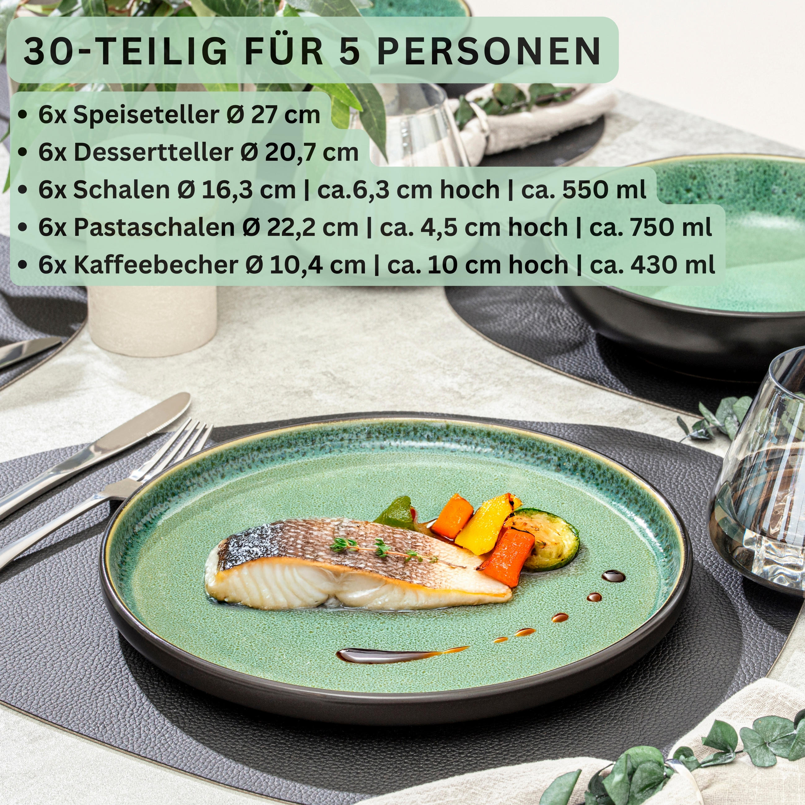KOMBISERVICE GREENWICH - 30 teilig aus Steingut - Grün, Stein (27/6.3/27cm) - Sänger