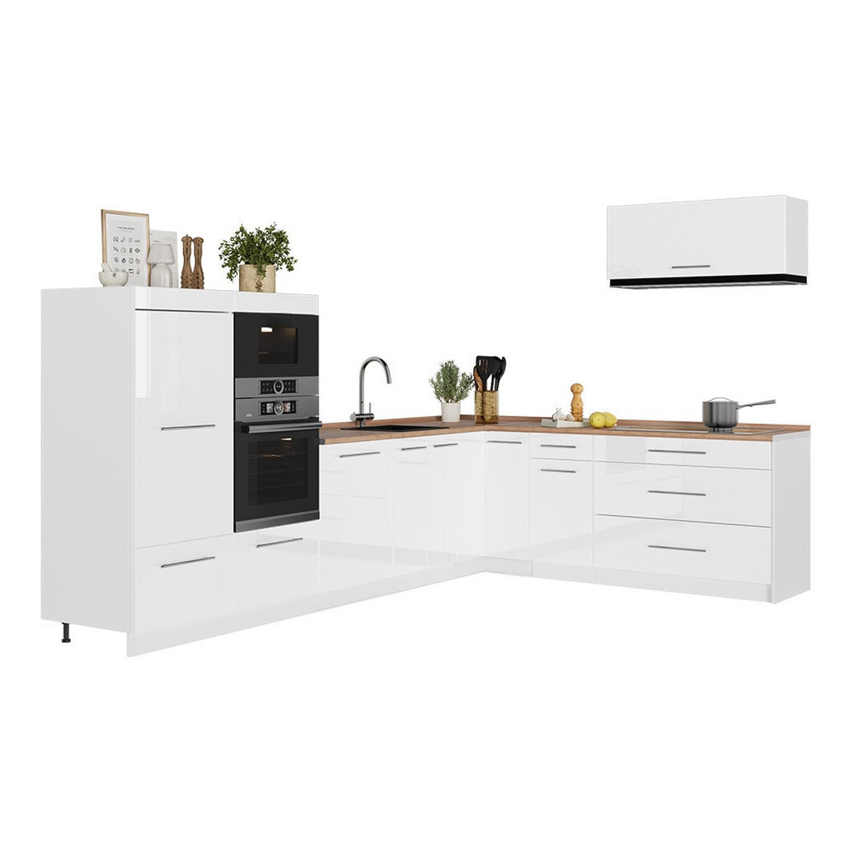 ECKKÜCHE Fame-Line, Weiß Hochglanz/Weiß, 327 x 227 cm, AP Eiche - Weiß Hochglanz/Weiß, Holzwerkstoff (327/153.6/60cm) - Vicco