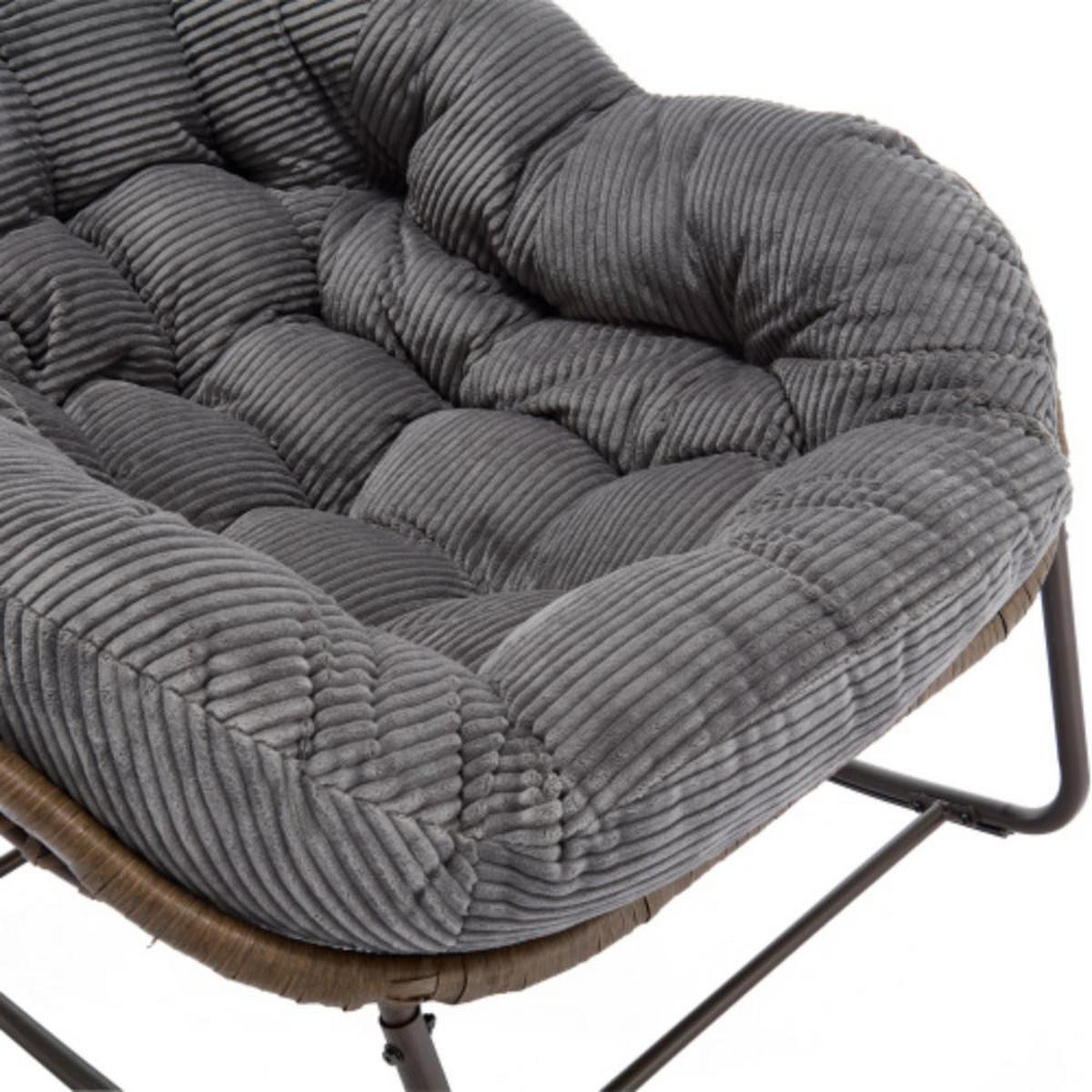 SCHAUKELSTUHL Schaukelsessel,Rattanstuhl mit Stahlrahmen,Dunekelgrau-Cord - Dunkelgrau, Metall (94.5/80/111cm) - LVHOM