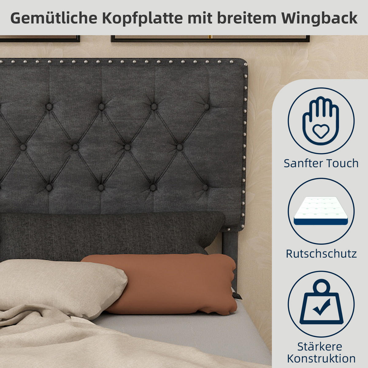 POLSTERBETT 160x200 cm Samt ohne Stauraum grau - Grau, Textil (160/200cm) - LEBENLANG