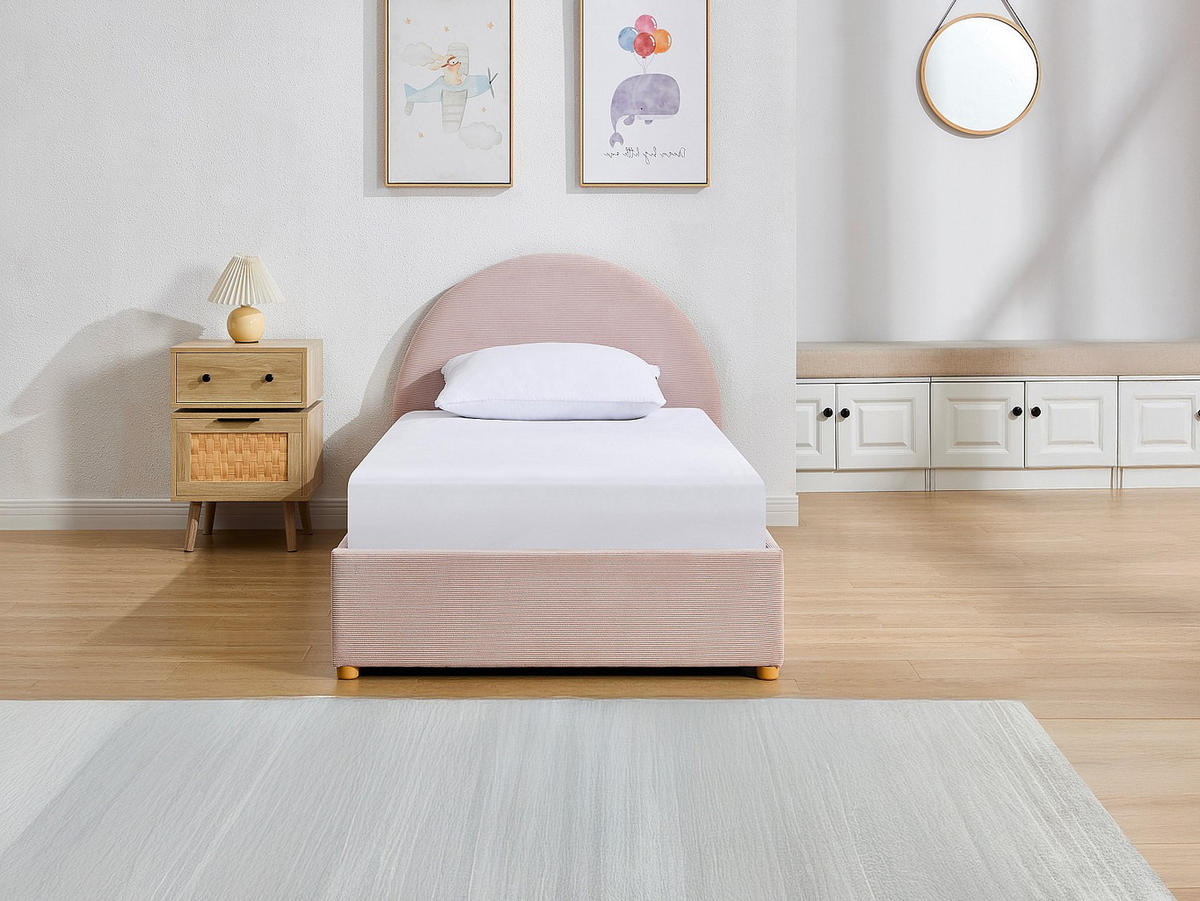BETT mit Bettkasten - 1 Person - Samt, Stoff - Rosa - Pink, Textil (90/190cm) - Vente-Unique