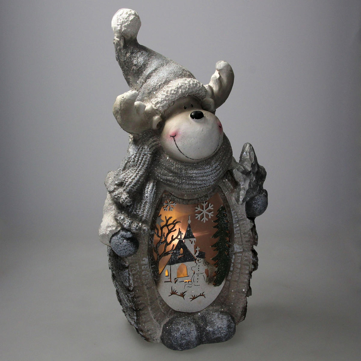 LED-RENTIER FIGUR Weiß 51 cm Batteriebetrieben Warmweiß für Innen - Grau, Kunststoff (14/51/28cm) - ECD-Germany