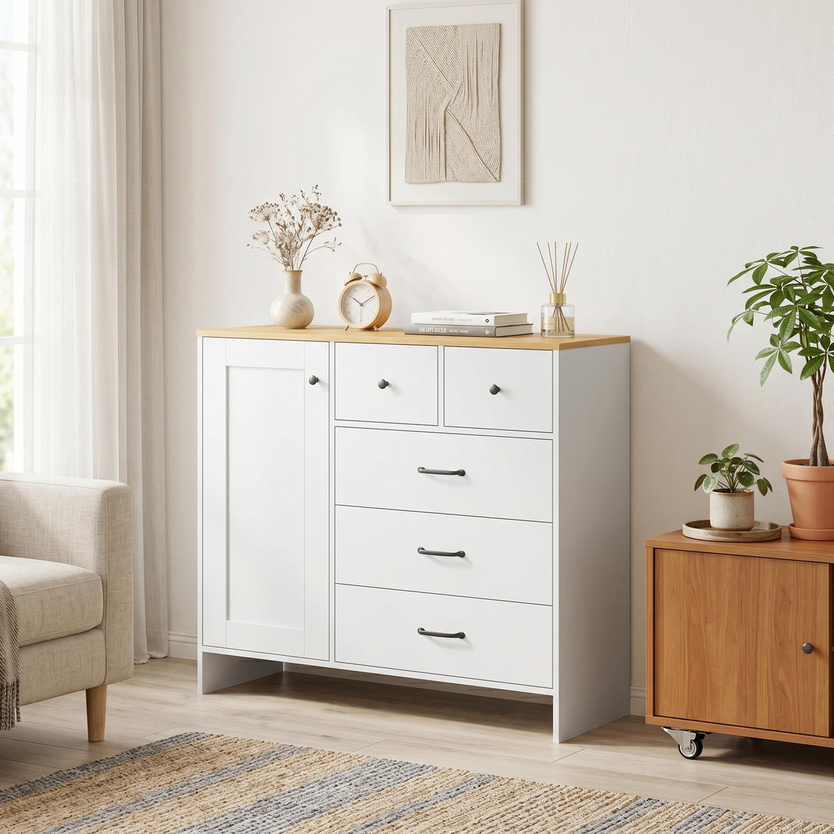 SIDEBOARD Weiß/Eichefarben 100/40/94 cm - Weiß, Holzwerkstoff (100/94/40cm) - PANGIVO
