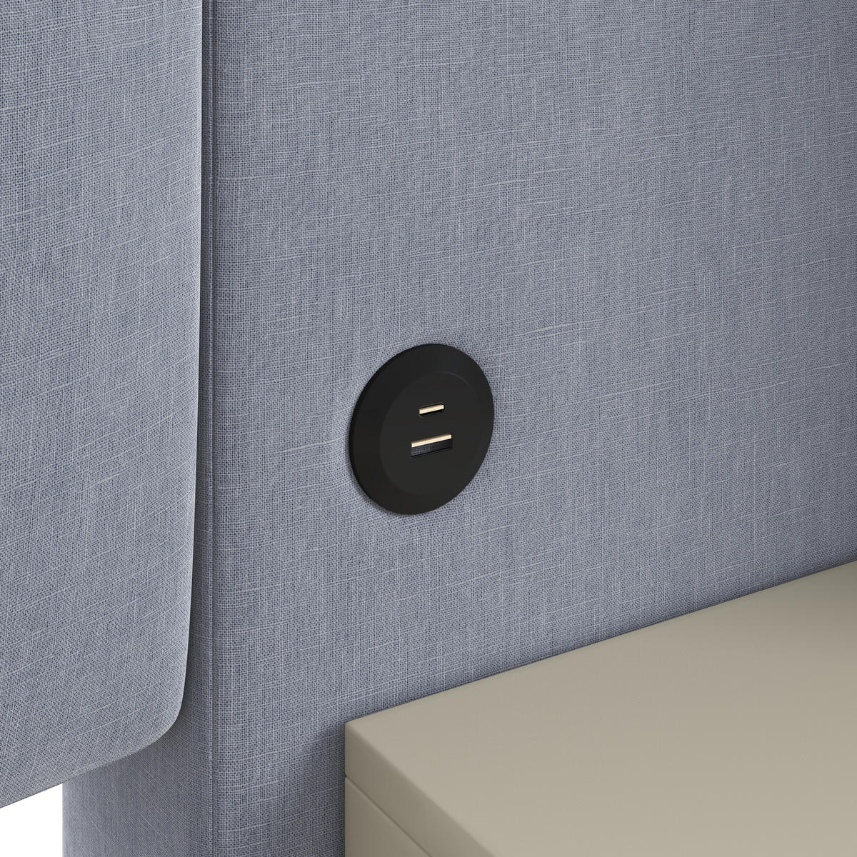 POLSTERBETT aus Leinen und MDF 140x200 cm Grau mit LED-Nachttischen, Staufächern und Hydraulikfunktion - Grau, Textil (140/200cm) - Modfu