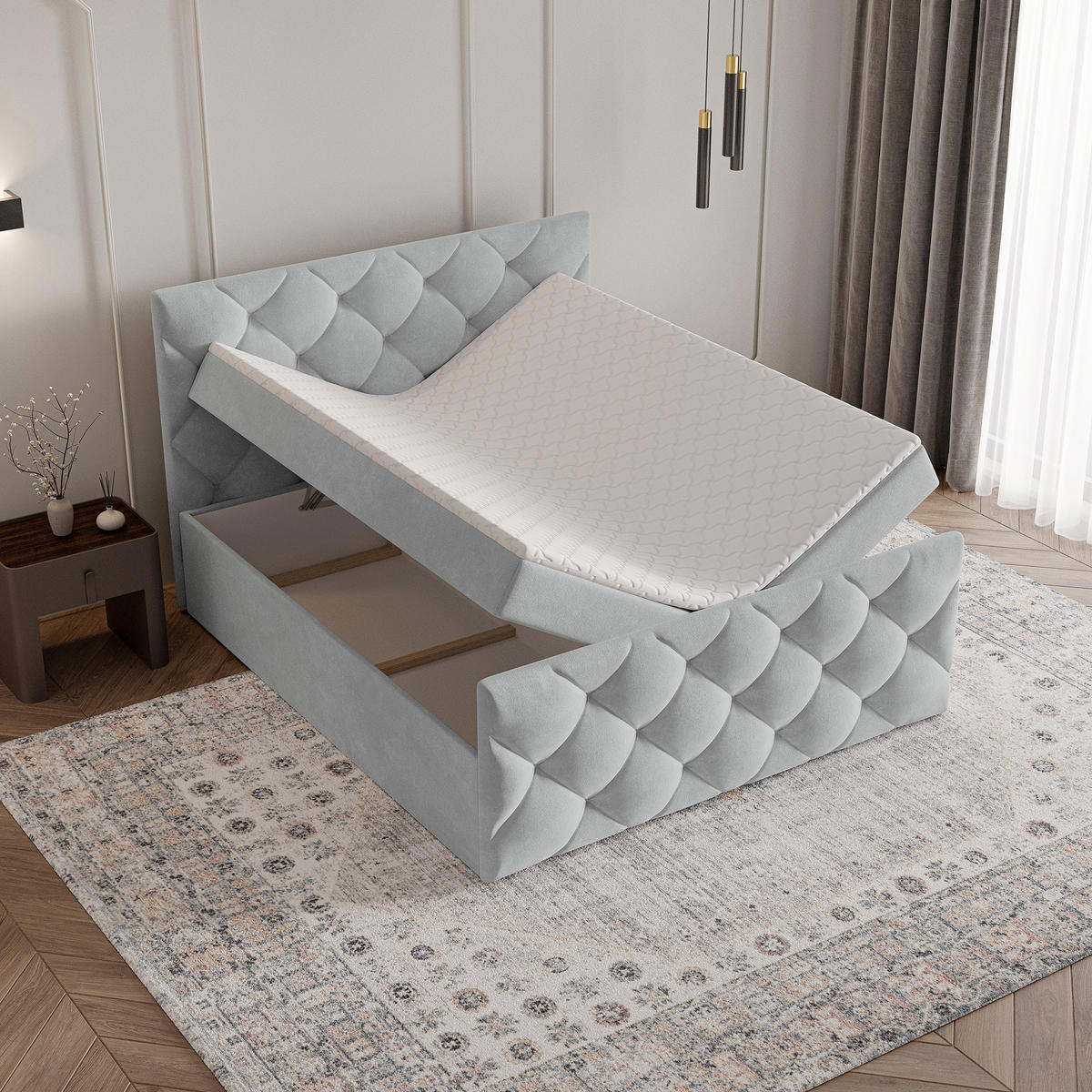 BOXBETT ROVARI 160x200 cm mit Matratze und Topper - Gelb - Gelb, Holz (160/200cm) - MASSENO