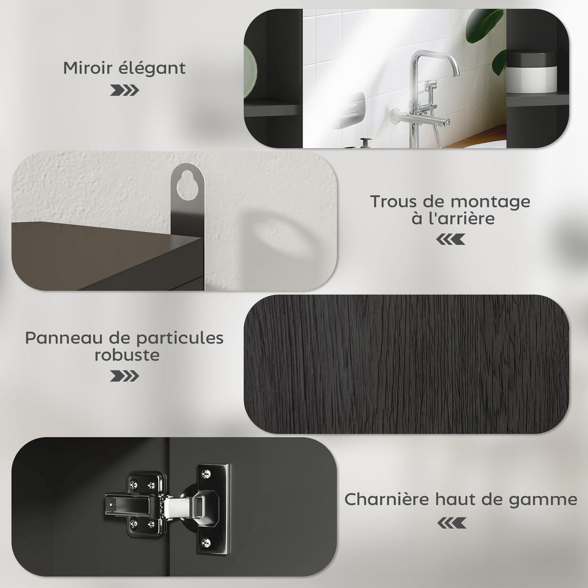 SPIEGELSCHRANK Schwarz 60/14,5/49,4 cm - Schwarz, Holzwerkstoff (60/49.4/14.5cm) - PANGIVO