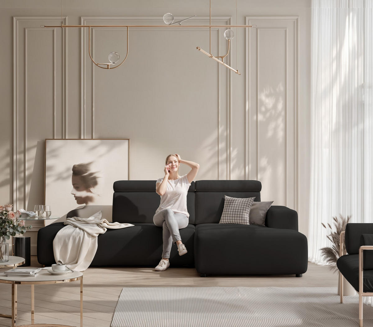 ECKSOFA RICO Rechts, Stoff Anthrazit - Anthrazit, Textil (260/186cm) - Idohome