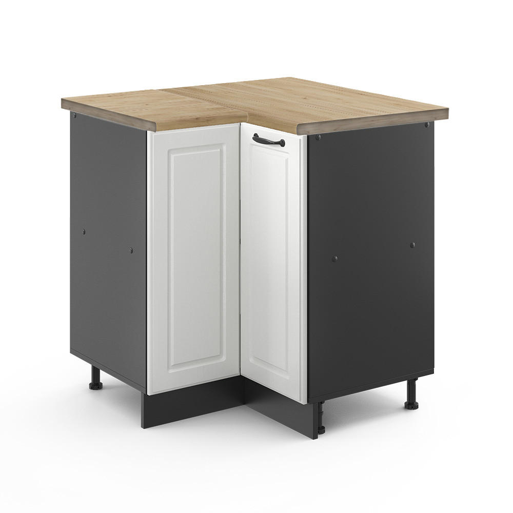 ECKUNTERSCHRANK R-Line Weiß Landhaus 75.6 cm , AP Eiche - Anthrazit/Weiß, Holzwerkstoff (75.6/81.6/60cm) - Vicco