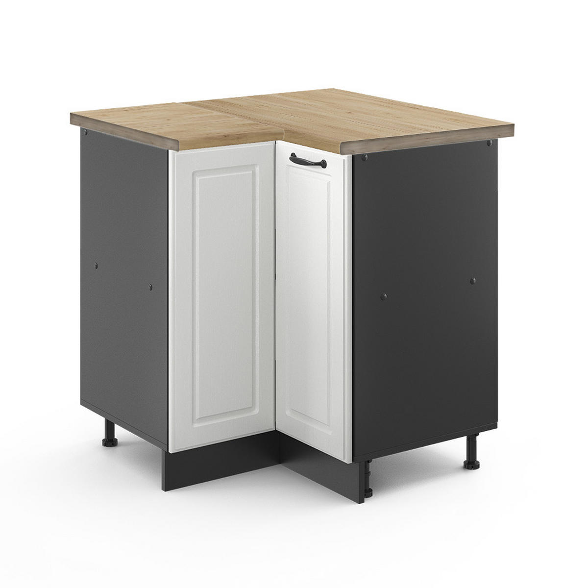 ECKUNTERSCHRANK R-Line Weiß Landhaus 75.6 cm, AP Eiche - Anthrazit/Weiß, Holzwerkstoff (75.6/81.6/60cm) - Vicco