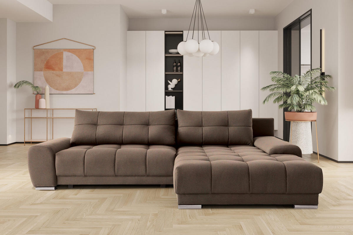 ECKSOFA WAVE Mit Schlaffunktion, Stoff SORO, Braun Rechts - Braun, Holz (281/105cm) - Kaiser Möbel