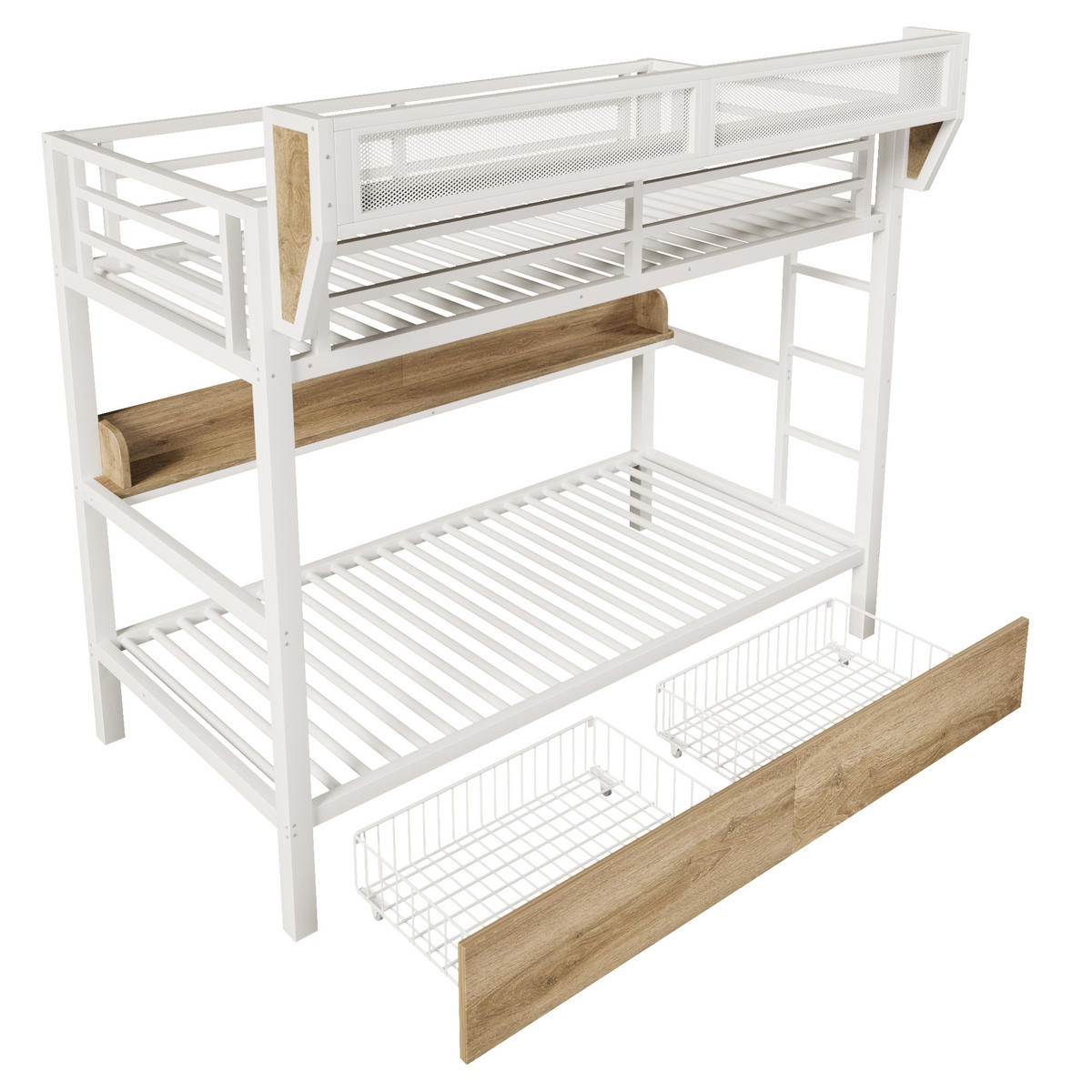 ETAGENBETT 90/200 cm aus Metall und MDF mit LED-Licht und Stauraum Weiß - Weiß, Holzwerkstoff (90/200cm) - Modenvie