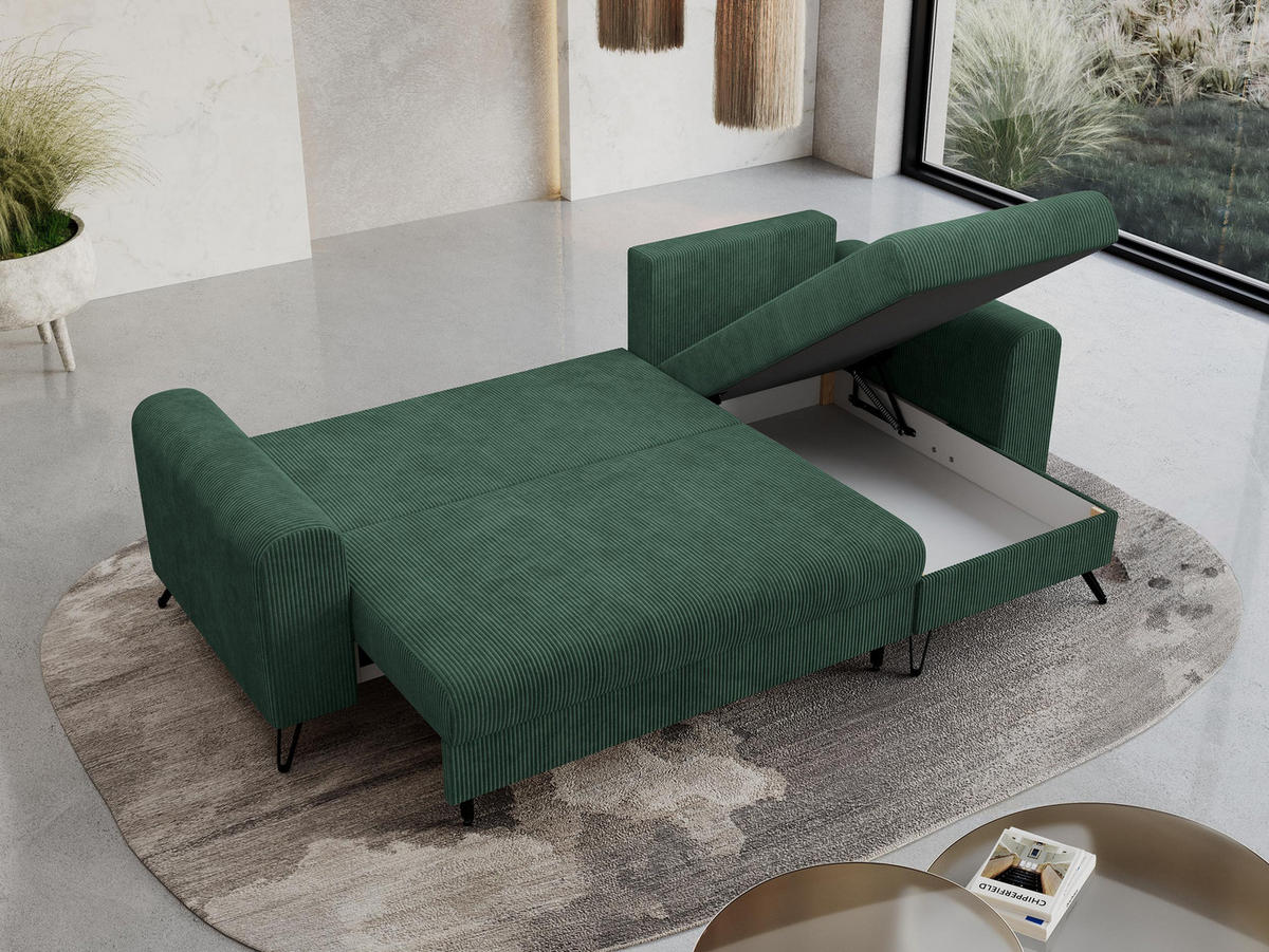 ECKSOFA Hugo Cord Grün - Schwarz/Grün, Textil/Metall (242/140cm) - MKS