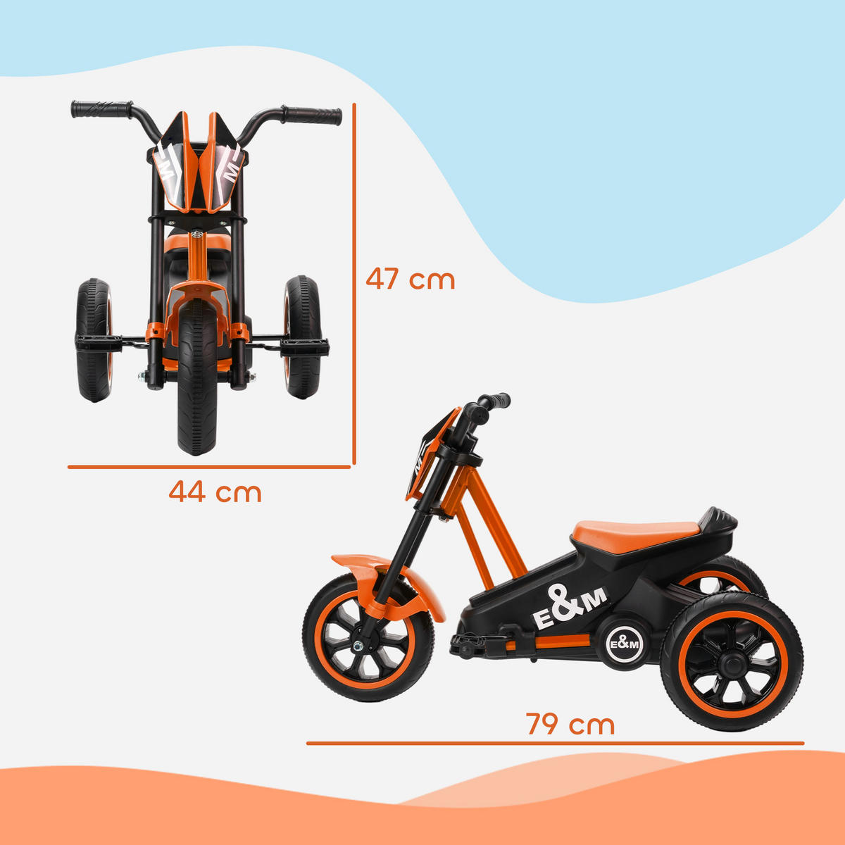 DREIRAD, Kinderfahrrad, Laufrad, Kinderrad mit Pedal für Kinder 18-36 Monaten - Orange, Metall (79/44/47cm) - AIYAPLAY