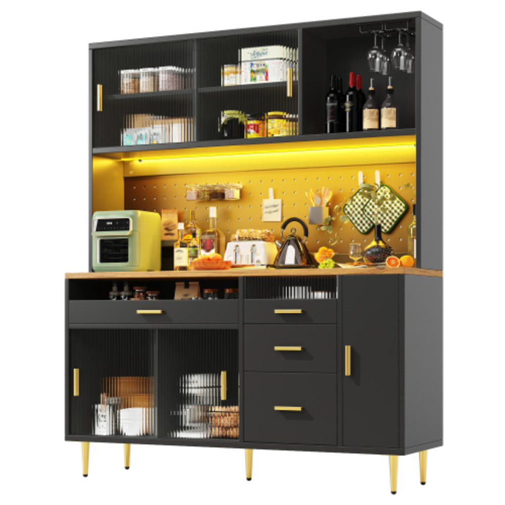 HOCHVITRINE 145×39×171 cm aus MDF und Glas mit App-gesteuerter LED-Beleuchtung, schwarz - Schwarz, Holzwerkstoff (145/171/39cm) - Luhomfu