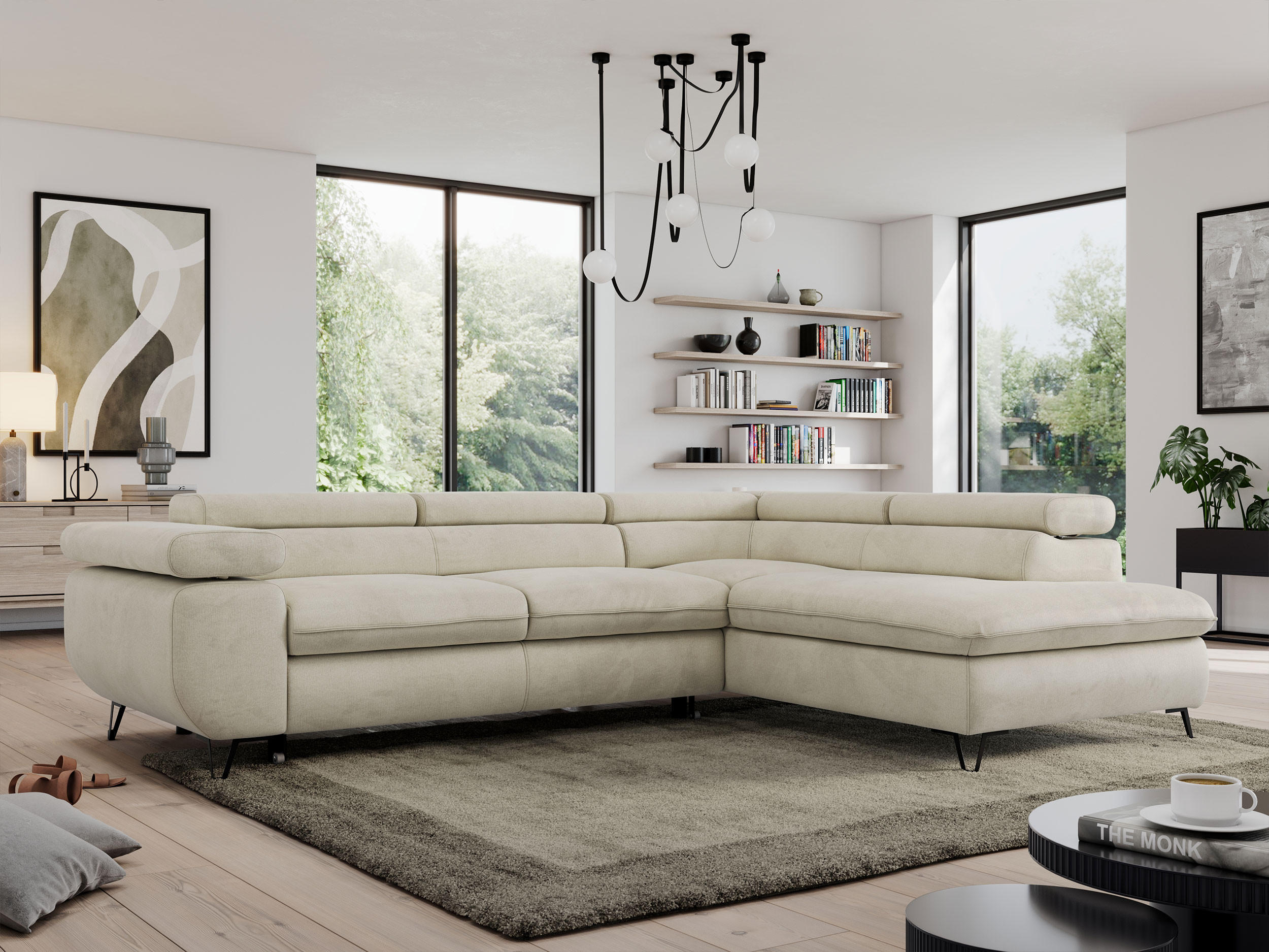 ECKSOFA PEDRO L Beige Velvet - Rechts Seite - Beige/Schwarz, Textil/Metall (273/208cm) - MKS