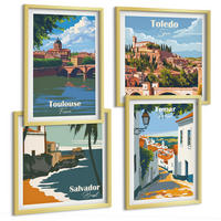 BILDER SET 4er Set - 50x50 cm & 40x60 cm Goldrahmen - Retro-Stadtgrafiken - Goldfarben, Kunststoff (50/50cm) - TULUP