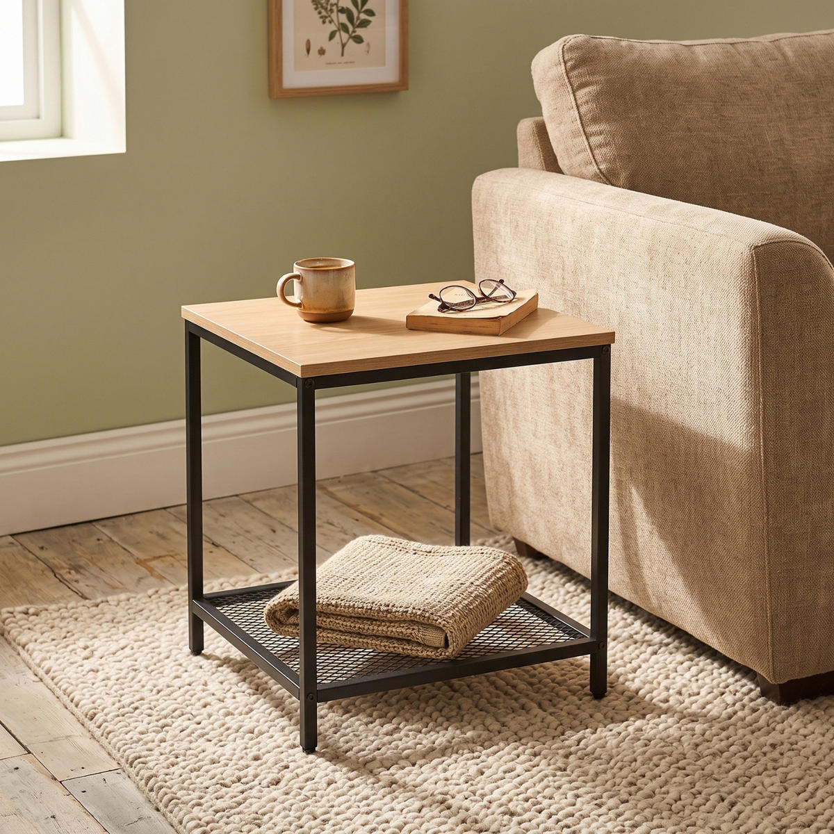 BEISTELLTISCH mit Ablage aus Gitter quadratisch Braun 45/45/55 cm - Hellbraun, Metall (45/45/55cm) - SCENA LIVING