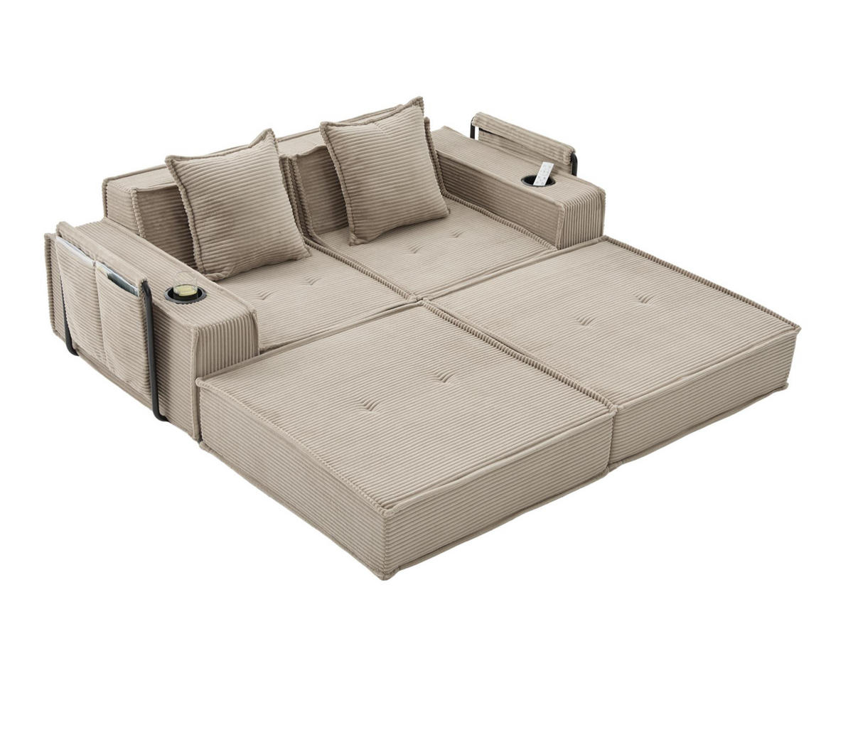 SCHLAFSOFA Zweisitzer mit Schlaffunktion,ausziehbar,Modulares Design,Cord,Khaki - Braun, Textil (162/42/54cm) - LVHOM