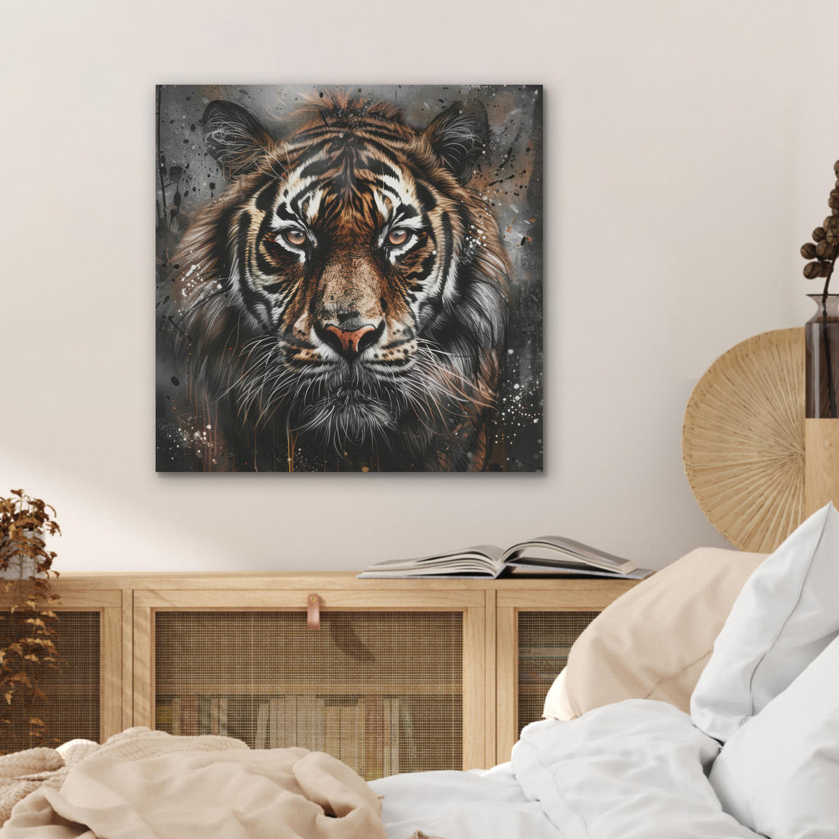 AKUSTIKBILD Tiger - Tiere - Porträt - Luxus - Schwarz Wandbilder 60x60 cm - Braun, Kunststoff (60/60/0.9cm) - MuchoWow